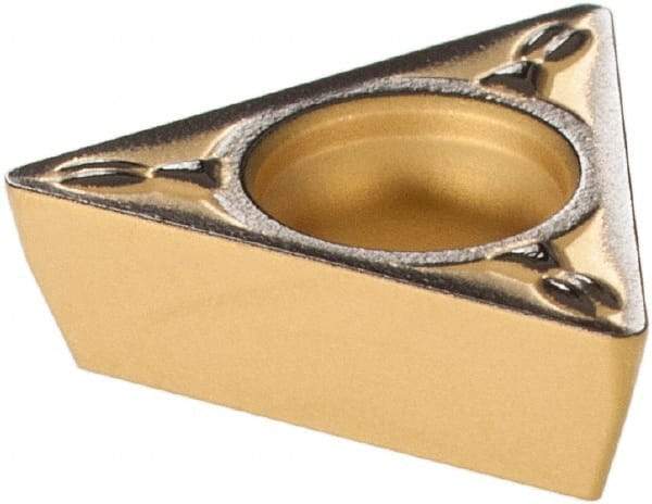 Sumitomo - TPMT221 ESU Grade AC630M Carbide Turning Insert - Al2O3 Finish, 60° Triangle, 1/4" Inscr Circle, 1/8" Thick, 1/64" Corner Radius - Eagle Tool & Supply