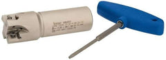 Iscar - 1-1/2" Cut Diam, 0.472" Max Depth of Cut, 1-1/4" Shank Diam, 4-1/4" OAL, Indexable Square Shoulder Helical End Mill - H490 AN.X 12 Inserts, Weldon Shank, 90° Lead Angle, Through Coolant, Series Helido - Eagle Tool & Supply