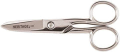 Heritage Cutlery - 1-7/8" LOC, 5-1/4" OAL Carbon Nickel Plated Standard Scissors/Shears - Right Hand, Steel Straight Handle, For Electrical - Eagle Tool & Supply