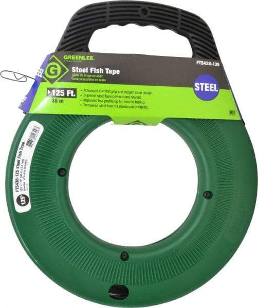 Greenlee - 125 Ft. Long x 1/8 Inch Wide, 0.045 Inch Thick, Steel Fish Tape - 400 Lb. Pulling Strength, Includes Case - Eagle Tool & Supply