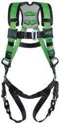 Miller - 400 Lb Capacity, Size Universal, Full Body Construction Safety Harness - Webbing, Mating Leg Strap, Mating Chest Strap, Black/Green - Eagle Tool & Supply