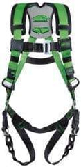 Miller - 400 Lb Capacity, Size Universal, Full Body Construction Safety Harness - Webbing, Mating Leg Strap, Mating Chest Strap, Black/Green - Eagle Tool & Supply
