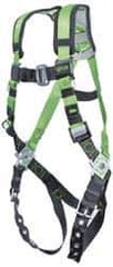 Miller - 400 Lb Capacity, Size Universal, Full Body Construction Safety Harness - Webbing, Tongue Leg Strap, Mating Chest Strap, Black/Green - Eagle Tool & Supply