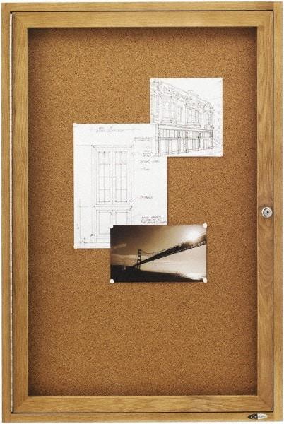 Quartet - 24" Wide x 36" High Enclosed Cork Bulletin Board - Natural (Color) - Eagle Tool & Supply