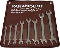 Paramount - 8 Piece, 6mm to 22mm, Open End Wrench Set - Metric Measurement Standard, Full Polish Finish, Comes in Canvas Pouch - Eagle Tool & Supply