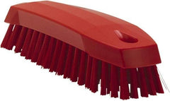 Vikan - 1" Bristle Length, Polyester Scrub Brush - 6-1/4" Long x 7" Wide Head, 7" OAL, Red, Polypropylene Block - Eagle Tool & Supply