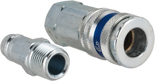 Dynabrade - 2 Piece 3/8" Body 3/8 NPT 150 psi Brass/Steel Industrial Pneumatic Coupling Plug Set - Eagle Tool & Supply