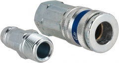 Dynabrade - 2 Piece 3/8" Body 3/8 NPT 150 psi Brass/Steel Industrial Pneumatic Coupling Plug Set - Eagle Tool & Supply