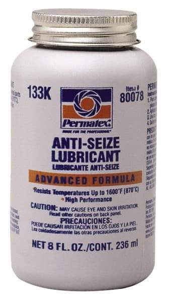 Permatex - 8 oz Bottle High Temperature Anti-Seize Lubricant - Aluminum/Copper/Graphite, -51 to 1,600°F, Silver Colored, Water Resistant - Eagle Tool & Supply