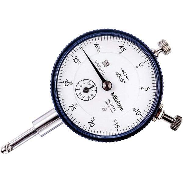 Mitutoyo - 1/2" Range, 0-50 Dial Reading, 0.0005" Graduation Dial Drop Indicator - 57mm Dial, 0.05" Range per Revolution, 0.0005" Accuracy, Revolution Counter - Eagle Tool & Supply