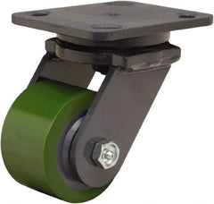 Hamilton - 3-1/4" Diam x 2" Wide x 5-1/4" OAH Top Plate Mount Swivel Caster - Polyurethane Mold onto Cast Iron Center, 575 Lb Capacity, Straight Roller Bearing, 4 x 5" Plate - Eagle Tool & Supply