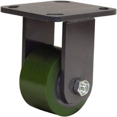 Hamilton - 3-1/4" Diam x 2" Wide x 5-1/4" OAH Top Plate Mount Rigid Caster - Polyurethane Mold onto Cast Iron Center, 575 Lb Capacity, Straight Roller Bearing, 4 x 4-1/2" Plate - Eagle Tool & Supply
