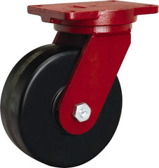 Hamilton - 8" Diam x 3" Wide x 10-1/2" OAH Top Plate Mount Swivel Caster - Phenolic, 3,000 Lb Capacity, Tapered Roller Bearing, 6-1/8 x 7-1/2" Plate - Eagle Tool & Supply