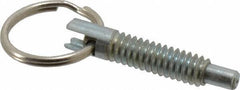 Gibraltar - 1/4-20, 0.8" Thread Length, 0.155" Plunger Diam, 1/4" Plunger Projection, 1 Lb Init to 2.5 Lb Final End Force, Steel Locking Pull Ring Plunger - 0.8" Len Under Head, 1.14" Body Len, 0.62" Ring Diam, 1.14" Plunger Len, 0.34" Head Height - Eagle Tool & Supply