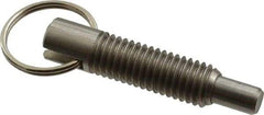 Gibraltar - 1/2-13, 1.4" Thread Length, 5/16" Plunger Diam, 1/2" Plunger Projection, 2.5 Lb Init to 5 Lb Final End Force, Stainless Steel Locking Pull Ring Plunger - 1.4" Len Under Head, 2" Body Len, 1.26" Ring Diam, 2" Plunger Len, 0.6" Head Height - Eagle Tool & Supply