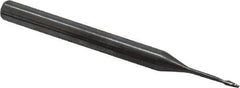 Accupro - 0.035", 0.105" LOC, 1/8" Shank Diam, 1-1/2" OAL, 2 Flute, Solid Carbide Square End Mill - Single End, Uncoated, Spiral Flute, 30° Helix, Centercutting, Series Miniature - Eagle Tool & Supply