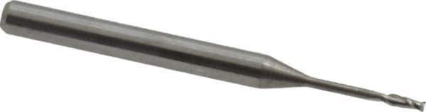Accupro - 0.045", 0.135" LOC, 1/8" Shank Diam, 1-1/2" OAL, 2 Flute, Solid Carbide Square End Mill - Single End, Uncoated, Spiral Flute, 30° Helix, Centercutting, Series Miniature - Eagle Tool & Supply
