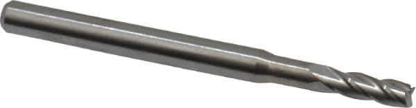 Accupro - 0.095", 0.285" LOC, 1/8" Shank Diam, 1-1/2" OAL, 4 Flute, Solid Carbide Square End Mill - Single End, Uncoated, Spiral Flute, 30° Helix, Centercutting, Series Miniature - Eagle Tool & Supply