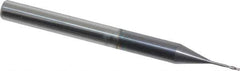 Accupro - 0.02", 0.06" LOC, 1/8" Shank Diam, 1-1/2" OAL, 2 Flute, Solid Carbide Square End Mill - Single End, AlTiN Finish, Spiral Flute, 30° Helix, Centercutting, Series Miniature - Eagle Tool & Supply