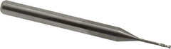 Accupro - 0.03", 0.09" LOC, 1/8" Shank Diam, 1-1/2" OAL, 2 Flute, Solid Carbide Square End Mill - Single End, Uncoated, Spiral Flute, 30° Helix, Centercutting, Series Miniature - Eagle Tool & Supply