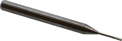 Accupro - 0.03", 0.09" LOC, 1/8" Shank Diam, 1-1/2" OAL, 4 Flute, Solid Carbide Square End Mill - Single End, Uncoated, Spiral Flute, 30° Helix, Centercutting, Series Miniature - Eagle Tool & Supply