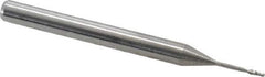 Accupro - 0.03" Diam, 0.09" LOC, 2 Flute Solid Carbide Ball End Mill - Uncoated, Single End, 1-1/2" OAL, 1/8" Shank Diam, Spiral Flute - Eagle Tool & Supply
