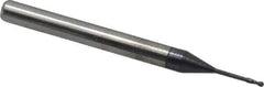 Accupro - 0.03" Diam, 0.09" LOC, 2 Flute Solid Carbide Ball End Mill - AlTiN Finish, Single End, 1-1/2" OAL, 1/8" Shank Diam, Spiral Flute - Eagle Tool & Supply
