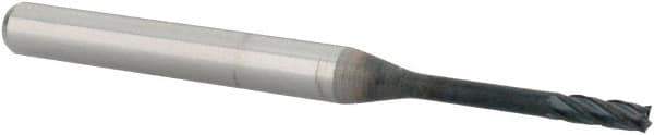 Accupro - 0.06", 0.18" LOC, 1/8" Shank Diam, 1-1/2" OAL, 4 Flute, Solid Carbide Square End Mill - Single End, AlTiN Finish, Spiral Flute, 30° Helix, Centercutting, Series Miniature - Eagle Tool & Supply