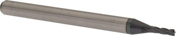 Accupro - 0.05", 0.15" LOC, 1/8" Shank Diam, 1-1/2" OAL, 4 Flute, Solid Carbide Square End Mill - Single End, AlTiN Finish, Spiral Flute, 30° Helix, Centercutting, Series Miniature - Eagle Tool & Supply