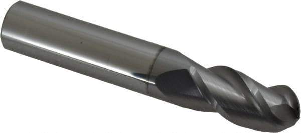 Accupro - 1/2" Diam, 1" LOC, 3 Flute Solid Carbide Ball End Mill - nACRo Finish, Single End, 3" OAL, 1/2" Shank Diam, Spiral Flute - Eagle Tool & Supply