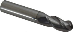 Accupro - 1/2" Diam, 1" LOC, 3 Flute Solid Carbide Ball End Mill - nACRo Finish, Single End, 3" OAL, 1/2" Shank Diam, Spiral Flute - Eagle Tool & Supply