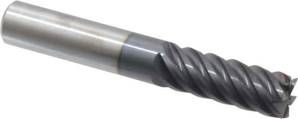Accupro - 3/8", 1" LOC, 3/8" Shank Diam, 2-1/2" OAL, 6 Flute, Solid Carbide Square End Mill - Single End, AlTiN Finish, Spiral Flute, 45° Helix, Centercutting, Right Hand Cut, Right Hand Flute - Eagle Tool & Supply