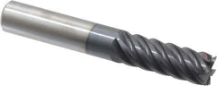 Accupro - 3/8", 1" LOC, 3/8" Shank Diam, 2-1/2" OAL, 6 Flute, Solid Carbide Square End Mill - Single End, AlTiN Finish, Spiral Flute, 45° Helix, Centercutting, Right Hand Cut, Right Hand Flute - Eagle Tool & Supply