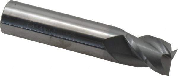 Accupro - 1/2", 5/8" LOC, 1/2" Shank Diam, 2-1/2" OAL, 3 Flute, Solid Carbide Square End Mill - Single End, nACRo Finish, Spiral Flute, 40° Helix, Centercutting, Right Hand Cut, Right Hand Flute - Eagle Tool & Supply
