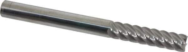 Accupro - 3/8", 1-1/2" LOC, 3/8" Shank Diam, 4" OAL, 6 Flute, Solid Carbide Square End Mill - Single End, Uncoated, Spiral Flute, 45° Helix, Centercutting, Right Hand Cut, Right Hand Flute - Eagle Tool & Supply