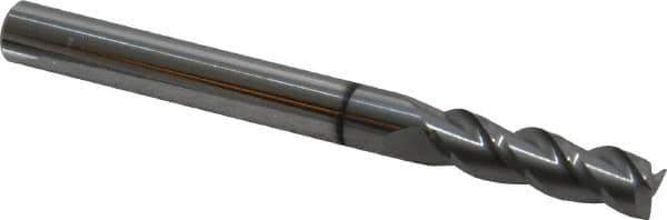 Accupro - 3/16", 5/8" LOC, 3/16" Shank Diam, 2" OAL, 3 Flute, Solid Carbide Square End Mill - Single End, nACRo Finish, Spiral Flute, 40° Helix, Centercutting, Right Hand Cut, Right Hand Flute - Eagle Tool & Supply