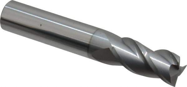 Accupro - 1/2", 1" LOC, 1/2" Shank Diam, 3" OAL, 3 Flute, Solid Carbide Square End Mill - Single End, nACRo Finish, Spiral Flute, 40° Helix, Centercutting, Right Hand Cut, Right Hand Flute - Eagle Tool & Supply