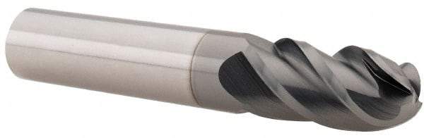 Accupro - 1/2" Diam, 1" LOC, 4 Flute Solid Carbide Ball End Mill - nACRo Finish, Single End, 3" OAL, 1/2" Shank Diam, Spiral Flute - Eagle Tool & Supply