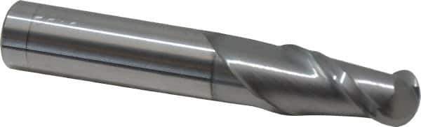 Accupro - 1/2" Diam, 1" LOC, 2 Flute Solid Carbide Ball End Mill - nACRo Finish, Single End, 3" OAL, 1/2" Shank Diam, Spiral Flute - Eagle Tool & Supply