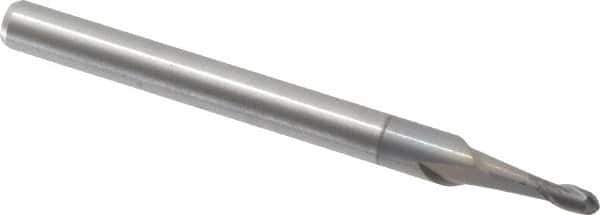 Accupro - 1/16" Diam, 3/16" LOC, 2 Flute Solid Carbide Ball End Mill - nACRo Finish, Single End, 1-1/2" OAL, 1/8" Shank Diam, Spiral Flute - Eagle Tool & Supply
