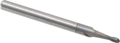 Accupro - 1/16" Diam, 3/16" LOC, 2 Flute Solid Carbide Ball End Mill - nACRo Finish, Single End, 1-1/2" OAL, 1/8" Shank Diam, Spiral Flute - Eagle Tool & Supply
