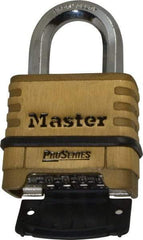 Master Lock - 2-1/4" Body Width x 2" Body Height, 1.063" Shackle Clearance, Brass Body & Boron Carbide Combination Lock - 3/8" Shackle Diam - Eagle Tool & Supply