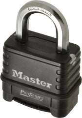 Master Lock - 2-1/4" Body Width x 2" Body Height, 1.063" Shackle Clearance, Die Cast Body & Boron Carbide Combination Lock - 3/8" Shackle Diam - Eagle Tool & Supply