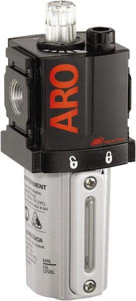 ARO/Ingersoll-Rand - 3/8" NPT, 250 Max psi Compact Modular Lubricator - Metal Bowl with Sight Glass, Aluminum Body, 105 CFM, 175°F Max Temp, 2.2" Long x 2.24" Wide x 5.99" High - Eagle Tool & Supply