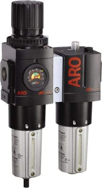 ARO/Ingersoll-Rand - 1" NPT Port Heavy Duty 2 Piece Filter/Regulator-Lubricator FRL Unit - Metal Bowl, 208 SCFM, 250 Max psi, 13.8" High x 7.323" Long, Manual Drain - Eagle Tool & Supply