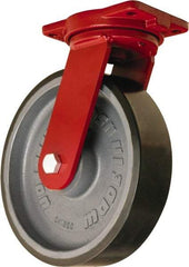 Hamilton - 12" Diam x 3" Wide x 14-1/2" OAH Top Plate Mount Swivel Caster - Polyurethane Mold onto Cast Iron Center, 4,550 Lb Capacity, Tapered Roller Bearing, 6-1/8 x 7-1/2" Plate - Eagle Tool & Supply