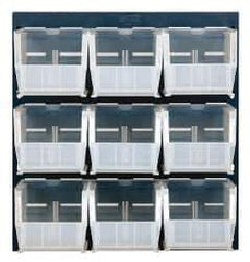 Quantum Storage - 9 Bin Louvered Panel with Ultra Bins - 18 Inch Overall Width x 11 Inch Overall Depth x 19 Inch Overall Height, Clear Tri-Clear Polypropylene Bins - Eagle Tool & Supply