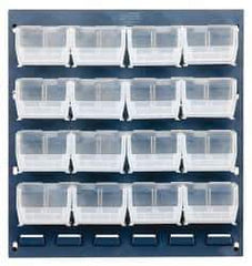 Quantum Storage - 16 Bin Louvered Panel with Ultra Bins - 18 Inch Overall Width x 8 Inch Overall Depth x 19 Inch Overall Height, Clear Tri-Clear Polypropylene Bins - Eagle Tool & Supply
