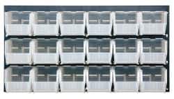 Quantum Storage - 18 Bin Bench Rack with Ultra Bins - 36 Inch Overall Width x 11 Inch Overall Depth x 19 Inch Overall Height, Clear Tri-Clear Polypropylene Bins - Eagle Tool & Supply