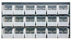 Quantum Storage - 18 Bin Bench Rack with Ultra Bins - 36 Inch Overall Width x 11 Inch Overall Depth x 19 Inch Overall Height, Clear Tri-Clear Polypropylene Bins - Eagle Tool & Supply